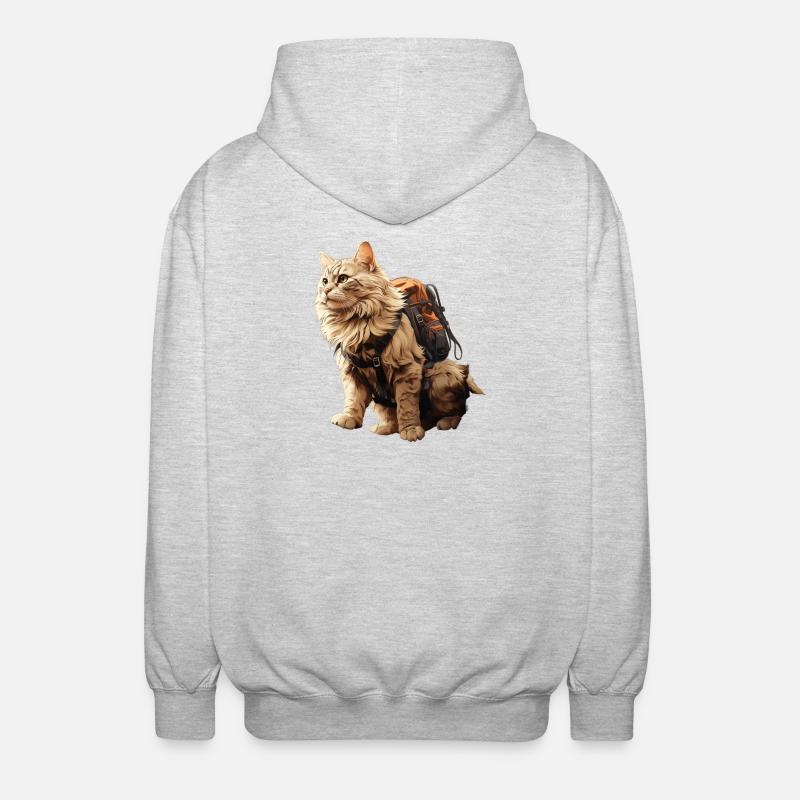 Abenteuer Katze mit Rucksack - Unisex Kapuzenjacke - Hellgrau meliert