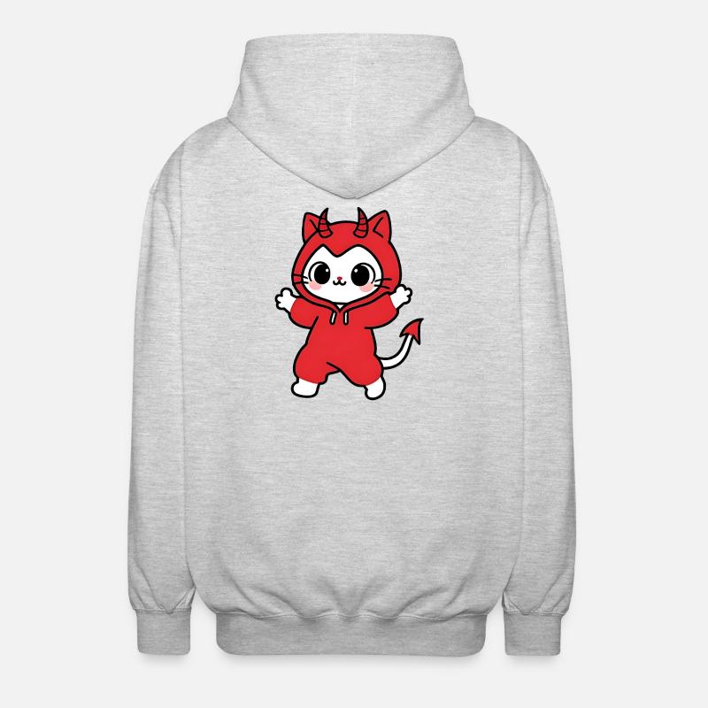 Cat Devil Kapuzenpullover Rot - Unisex Kapuzenjacke - Hellgrau meliert