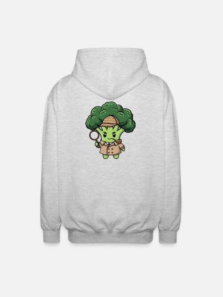 Cute Broccoli Detective Spy Cartoon Vegetarian - Unisex Hooded Jacket - light heather grey