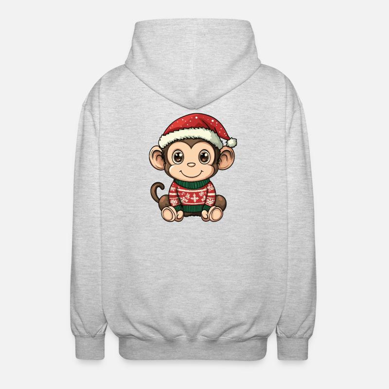 Affe Weihnachten - Unisex Kapuzenjacke - Hellgrau meliert