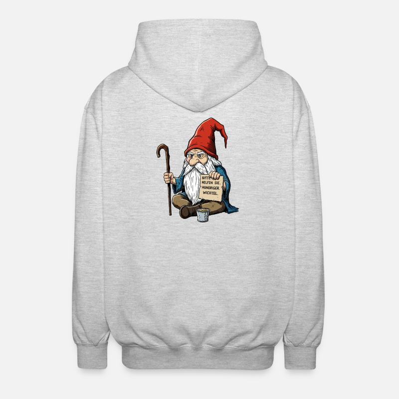 Gnome affamé | Aider, s’il vous plaît - Veste à capuche unisexe - gris clair chiné