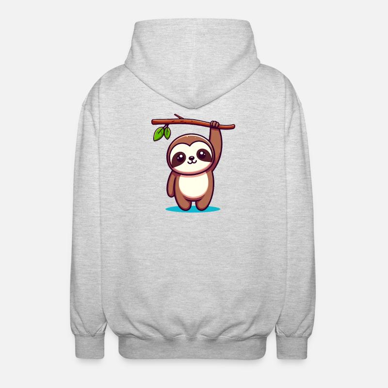 Cute Sloth (Chibi Comic) - Unisex Hooded Jacket - light heather grey