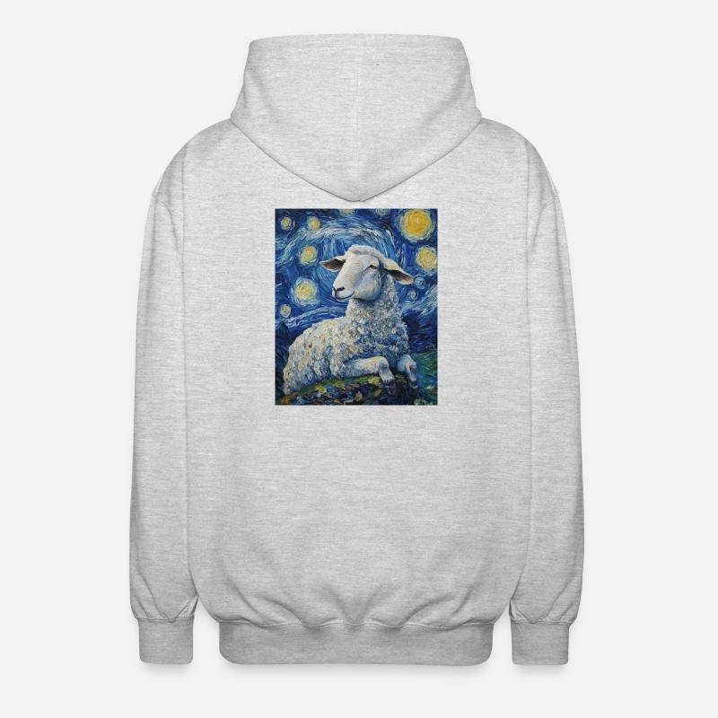 Schaf Van Gogh Style Starry Night - Unisex Kapuzenjacke - Hellgrau meliert