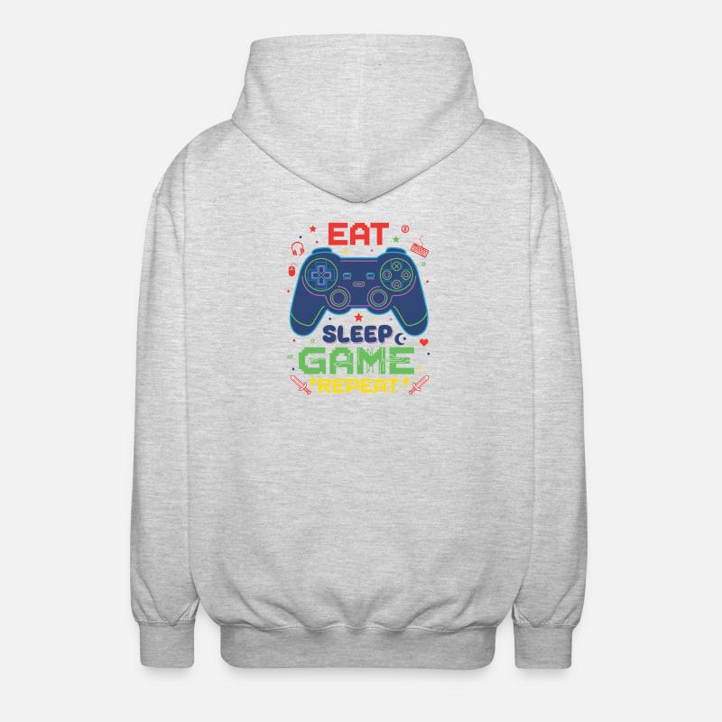 Eat Sleep Game Repeat Neon Controller - Unisex Kapuzenjacke - Hellgrau meliert