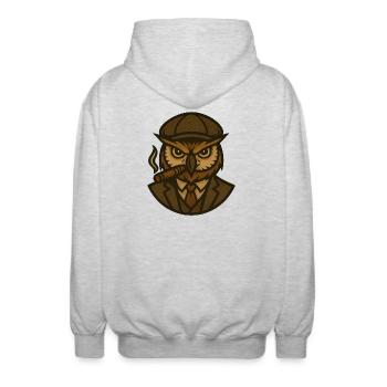 Eule im braunen Anzug und Zigarre - Unisex Kapuzenjacke - Hellgrau meliert - Hinten - AI Model Male 185 light (185cm)
