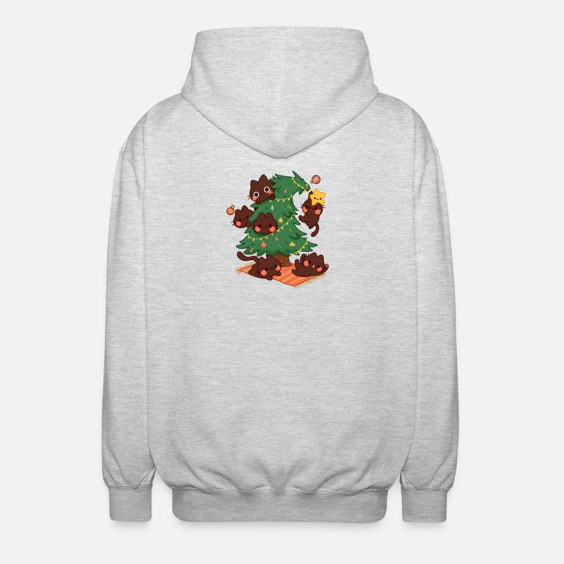 Arbre de Noël Kitty, Amour Chats - Veste à capuche unisexe - gris clair chiné
