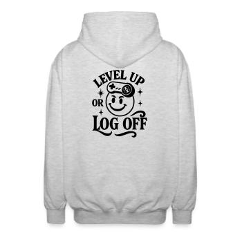Level Up retro Shirt Gamer Pixel Zocker Smiley  - Unisex Kapuzenjacke - Hellgrau meliert - Hinten - AI Model Male 185 light (185cm)