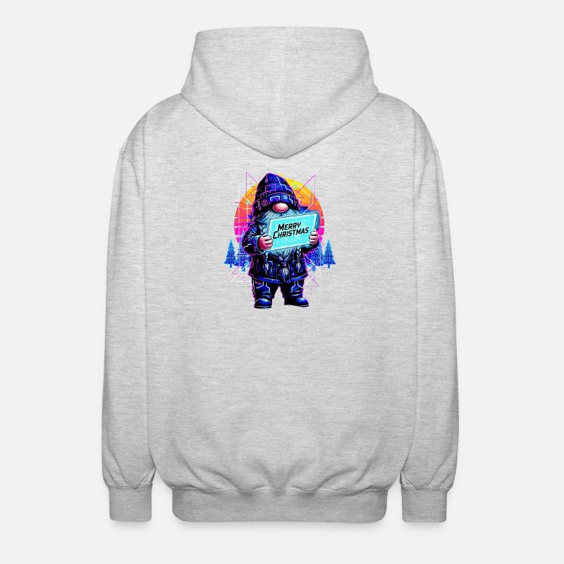 Merry Christmas - Synthwave Gnom 80s - Unisex Kapuzenjacke - Hellgrau meliert