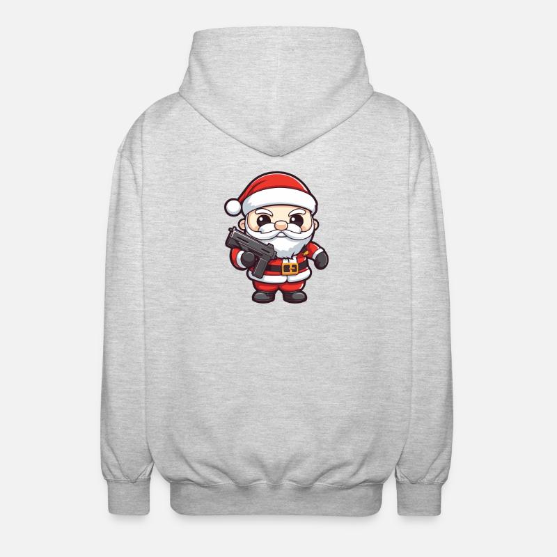 Weihnachtsmann Pistole Comic Weihnachten - Unisex Kapuzenjacke - Hellgrau meliert