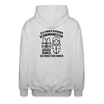 alle kinder witze bianca anker - Unisex Kapuzenjacke - Hellgrau meliert - Hinten - AI Model Male 185 light (185cm)