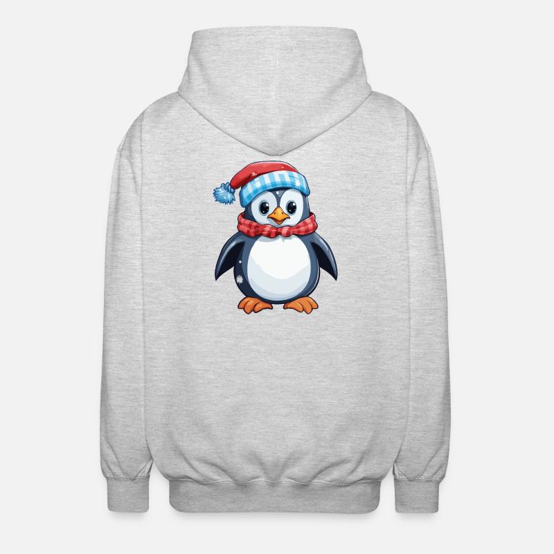 Pingouin avec chapeau d’hiver et écharpe - Veste à capuche unisexe - gris clair chiné
