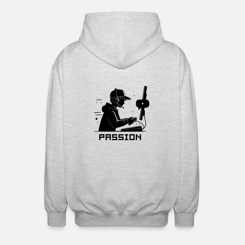 Gamer Silhouette schwarz - Passion - Unisex Kapuzenjacke - Hellgrau meliert