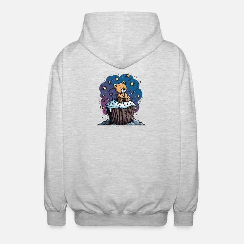 Cuddly bear on cupcake in space - Unisex Hooded Jacket - light heather grey