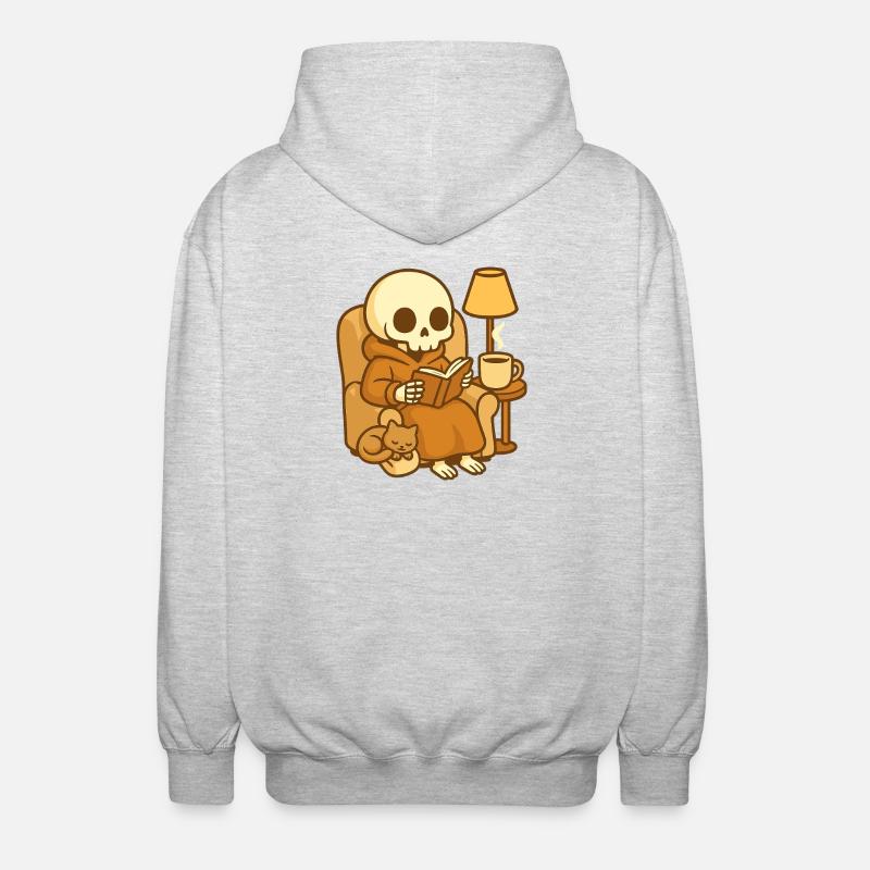 Lesendes Skelett – Cozy Reading - Unisex Kapuzenjacke - Hellgrau meliert