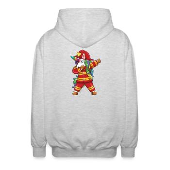 Dabbing Einhorn-Feuerwehrmann Papa Ersthelfer Gi - Unisex Kapuzenjacke - Hellgrau meliert - Hinten - AI Model Male 185 light (185cm)