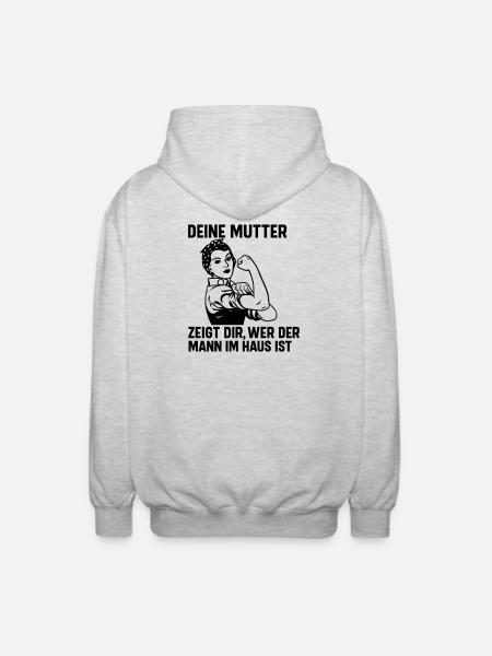 Mann im Haus deine Mutter - Unisex Kapuzenjacke - Hellgrau meliert