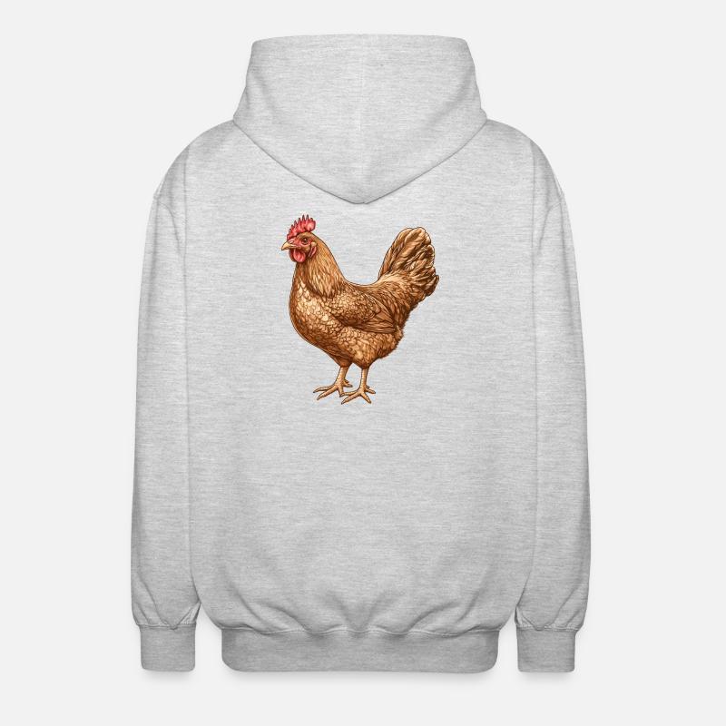 Chicken Illustration in Warm Feather Pattern - Unisex Hooded Jacket - light heather grey