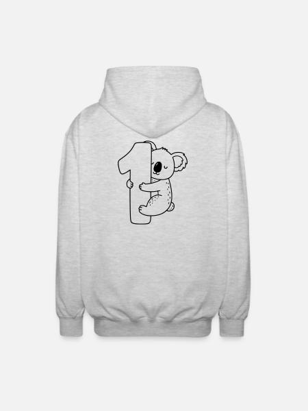 Koala with number 1 cartoon illustration - Unisex Hooded Jacket - light heather grey