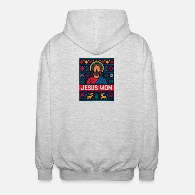 Jesus Won Pixel Weihnachtschristlicher Glaube - Unisex Kapuzenjacke - Hellgrau meliert