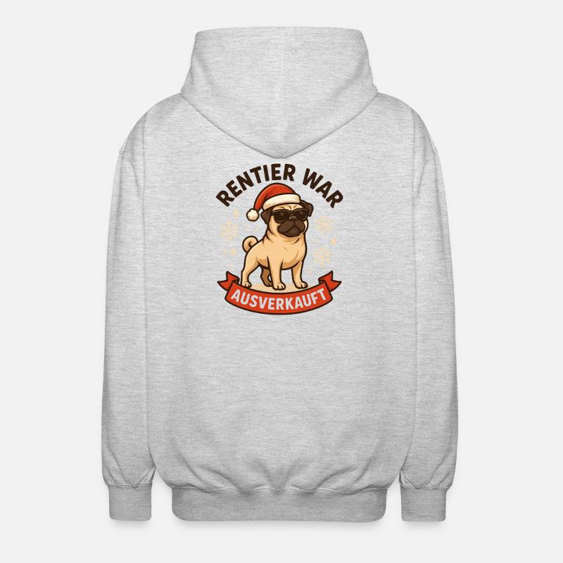 Reindeer a affiché complet Pug Pug - Veste à capuche unisexe - gris clair chiné