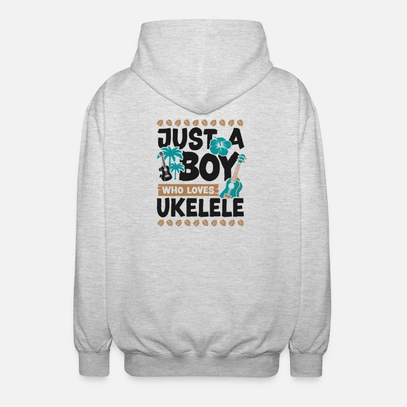 Hawaiian Ukulele Uke Boy Just A - Unisex Hooded Jacket - light heather grey