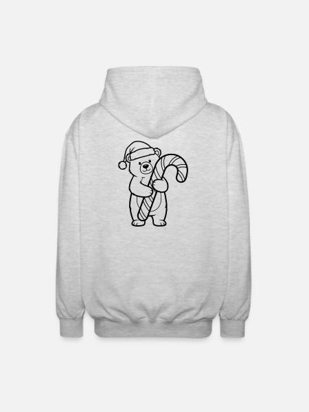 Cute Christmas Bear with Candy Cane - Unisex Hooded Jacket - light heather grey
