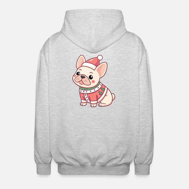 Weihnachtswelpe im roten Pullover - Unisex Kapuzenjacke - Hellgrau meliert
