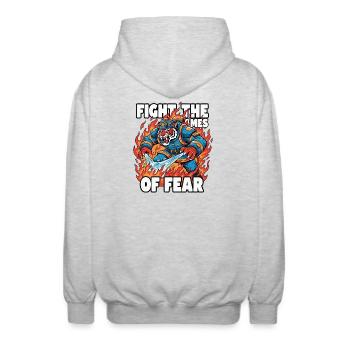 FeuerTiger Kampf Gegen Angst - Unisex Kapuzenjacke - Hellgrau meliert - Hinten - AI Model Male 185 light (185cm)