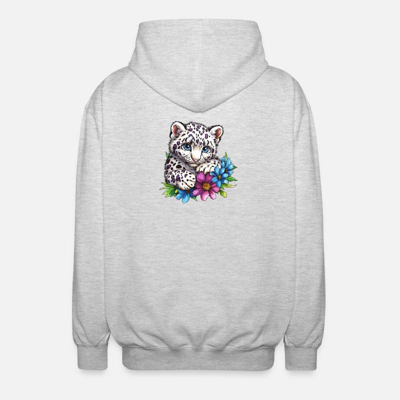 Leopard kitten with flowers - Unisex Hooded Jacket - light heather grey