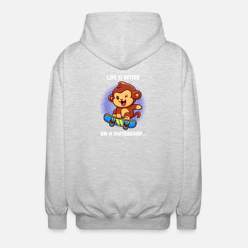 Life Is Better Skateboard Affe Monkey - Unisex Kapuzenjacke - Hellgrau meliert
