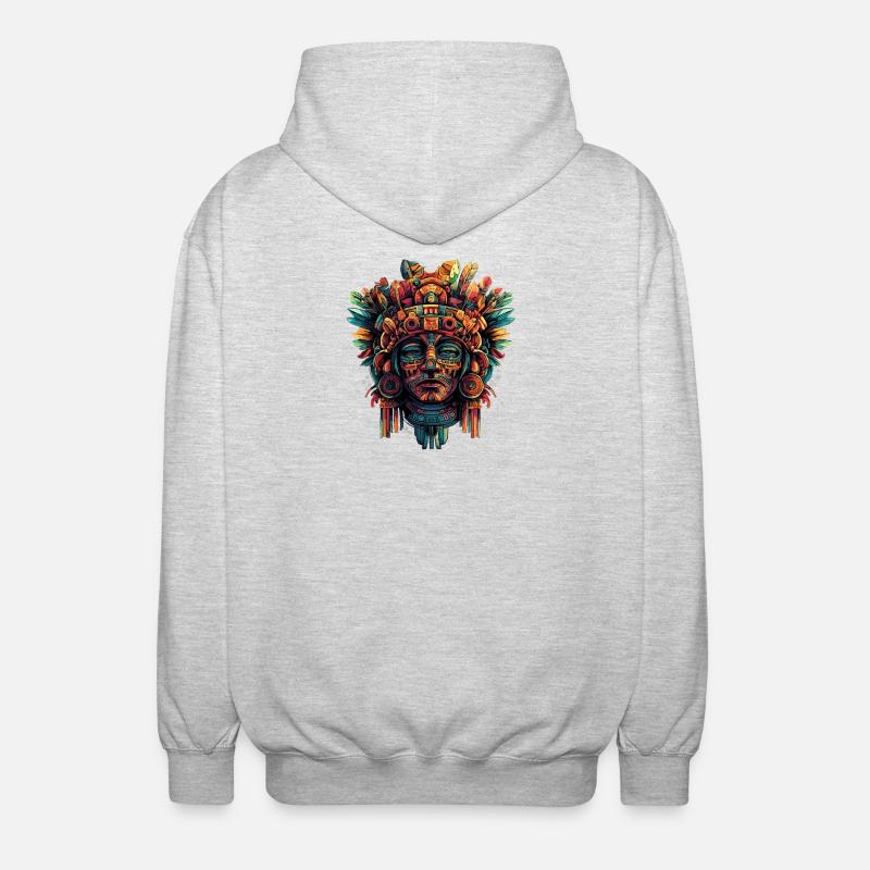 Masque aztèque avec des plumes - Veste à capuche unisexe - gris clair chiné