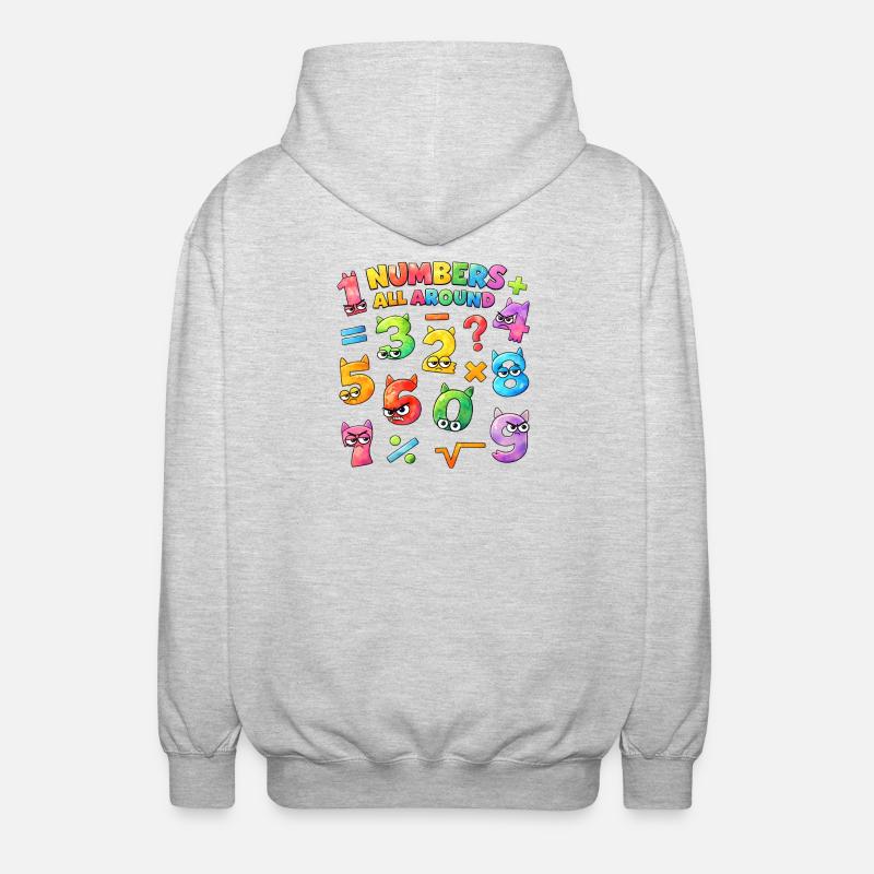Rainbow Math Faces & Numbers - Unisex Hooded Jacket - light heather grey