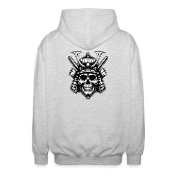 Skull Samurai Warrior Emblem - Unisex Hooded Jacket - light heather grey - Back - AI Model Male 185 light (185cm)