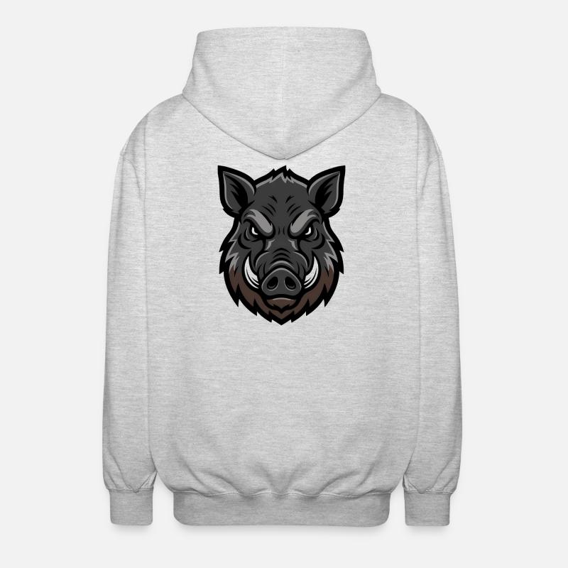 mascotte tête de sanglier, agressive - Veste à capuche unisexe - gris clair chiné