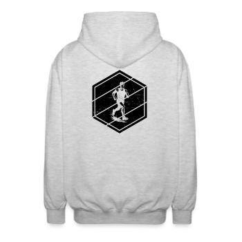 Characterful running design - Unisex Hooded Jacket - light heather grey - Back - AI Model Male 185 light (185cm)