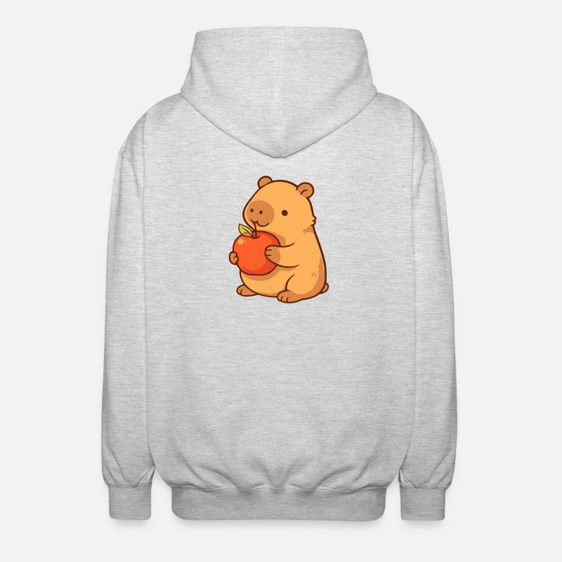 Capybara-illustrasjon med eple - Unisex-hettejakke - lysgrå melert