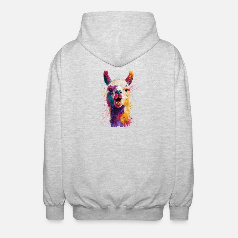 Farbenfrohe Llama Explosion - Unisex Kapuzenjacke - Hellgrau meliert