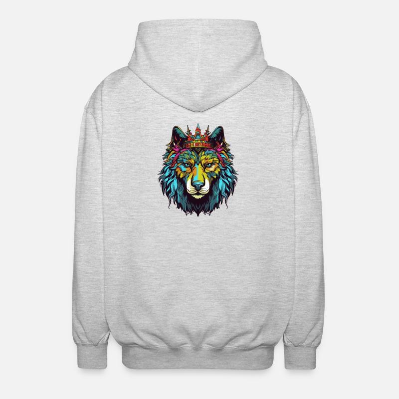 Wolf Comic Krone - Unisex Kapuzenjacke - Hellgrau meliert