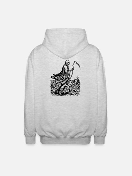 Sensenmann mit Sense am Meer - Unisex Kapuzenjacke - Hellgrau meliert