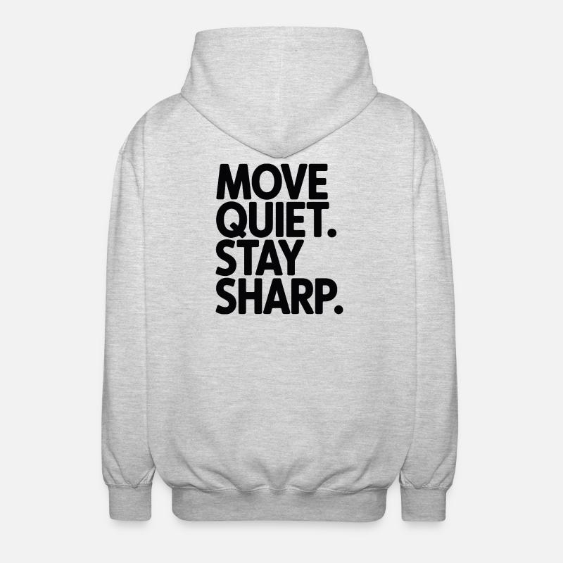 Move Quiet. Stay Sharp. - Unisex Hooded Jacket - light heather grey