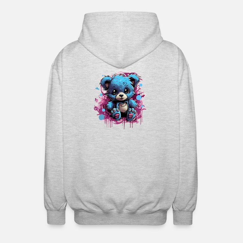 Blue Cuddly Bear Graffiti Pop - Unisex Hooded Jacket - light heather grey