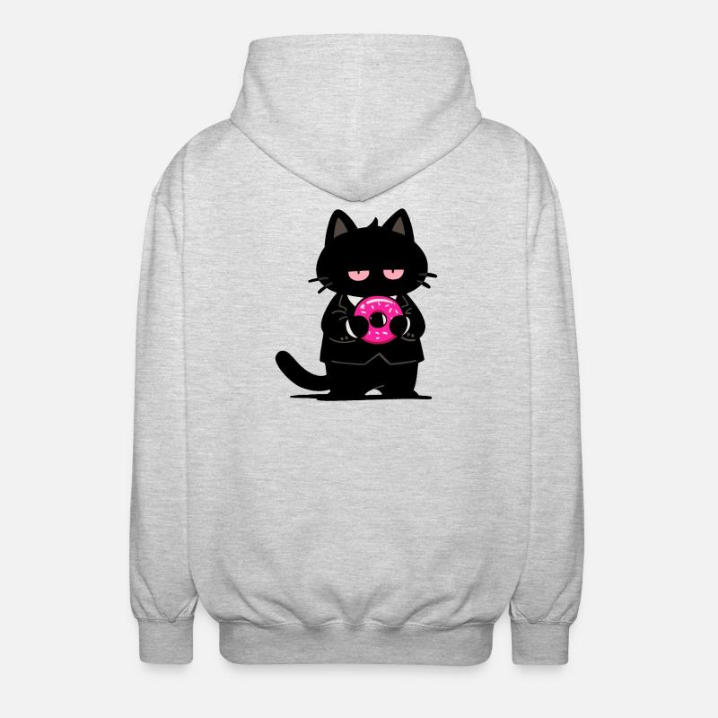 Chat noir avec un donut rose - Veste à capuche unisexe - gris clair chiné