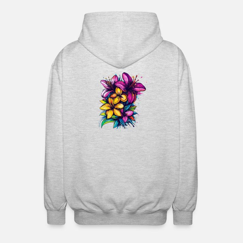 Farbexplosion tropischer Blumen - Unisex Kapuzenjacke - Hellgrau meliert