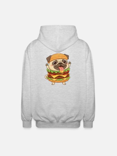 Mignon chien carlin Fast-food Cheeseburger - Veste à capuche unisexe - gris clair chiné
