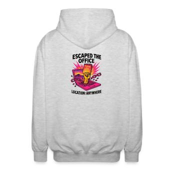 T-Shirt Evasion Bureau Einrichtung Voll-Remote-Freiberufler - Unisex Kapuzenjacke - Hellgrau meliert - Hinten - AI Model Male 185 light (185cm)