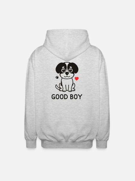 Good Boy – Cute Dog Motif - Unisex Hooded Jacket - light heather grey