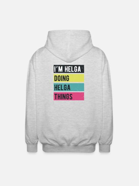 Je suis Helga qui fait des couleurs rétro de Helga Things - Veste à capuche unisexe - gris clair chiné