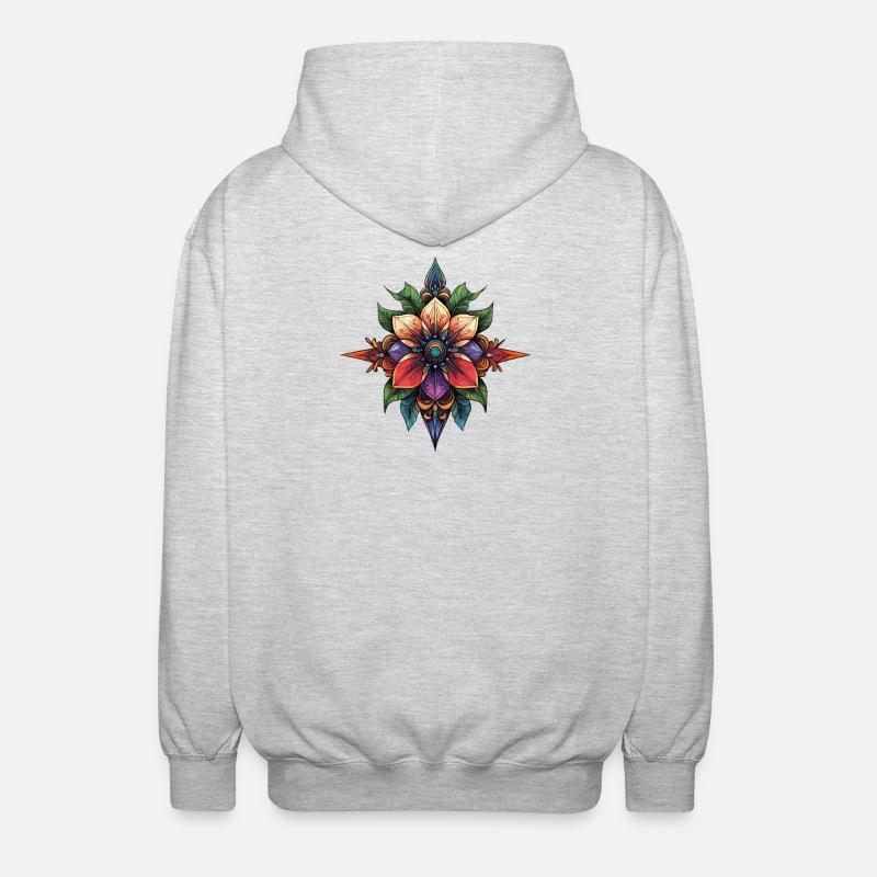Mandala de l’Étoile de Fleurs - Veste à capuche unisexe - gris clair chiné