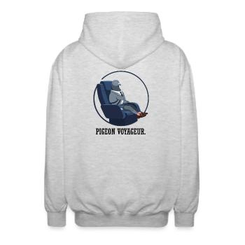 Pigeon voyageur en siège premium - Veste à capuche unisexe - gris clair chiné - Dos - AI Model Male 185 light (185cm)