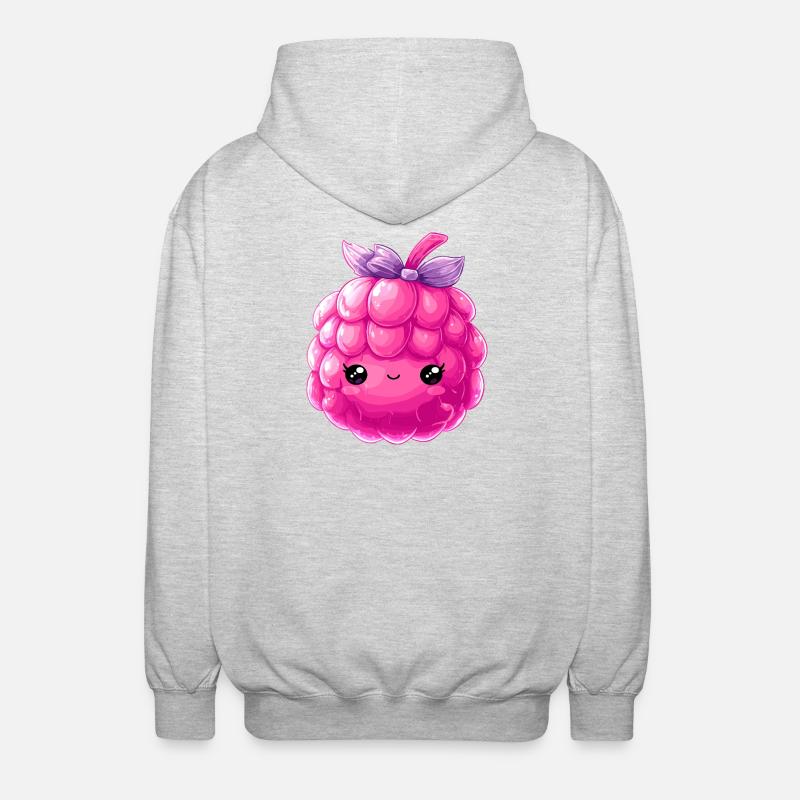 Kawaii Raspberry Cuddle Character - Unisex Hooded Jacket - light heather grey